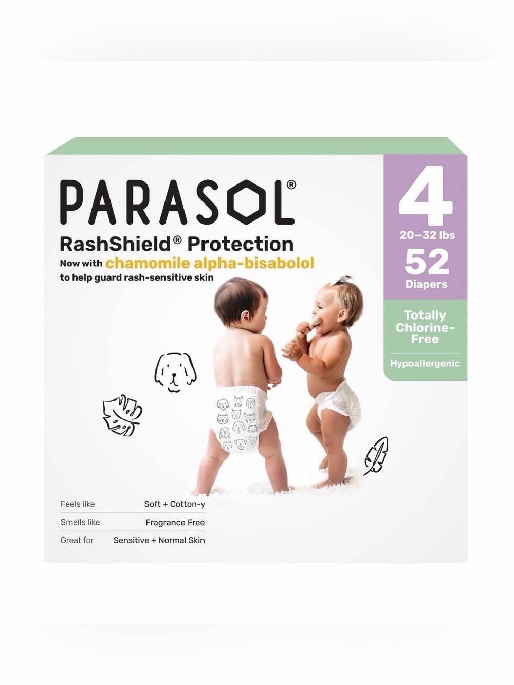 Parasol Size 4 Diapers New Box of 52 - Rashshield Protection